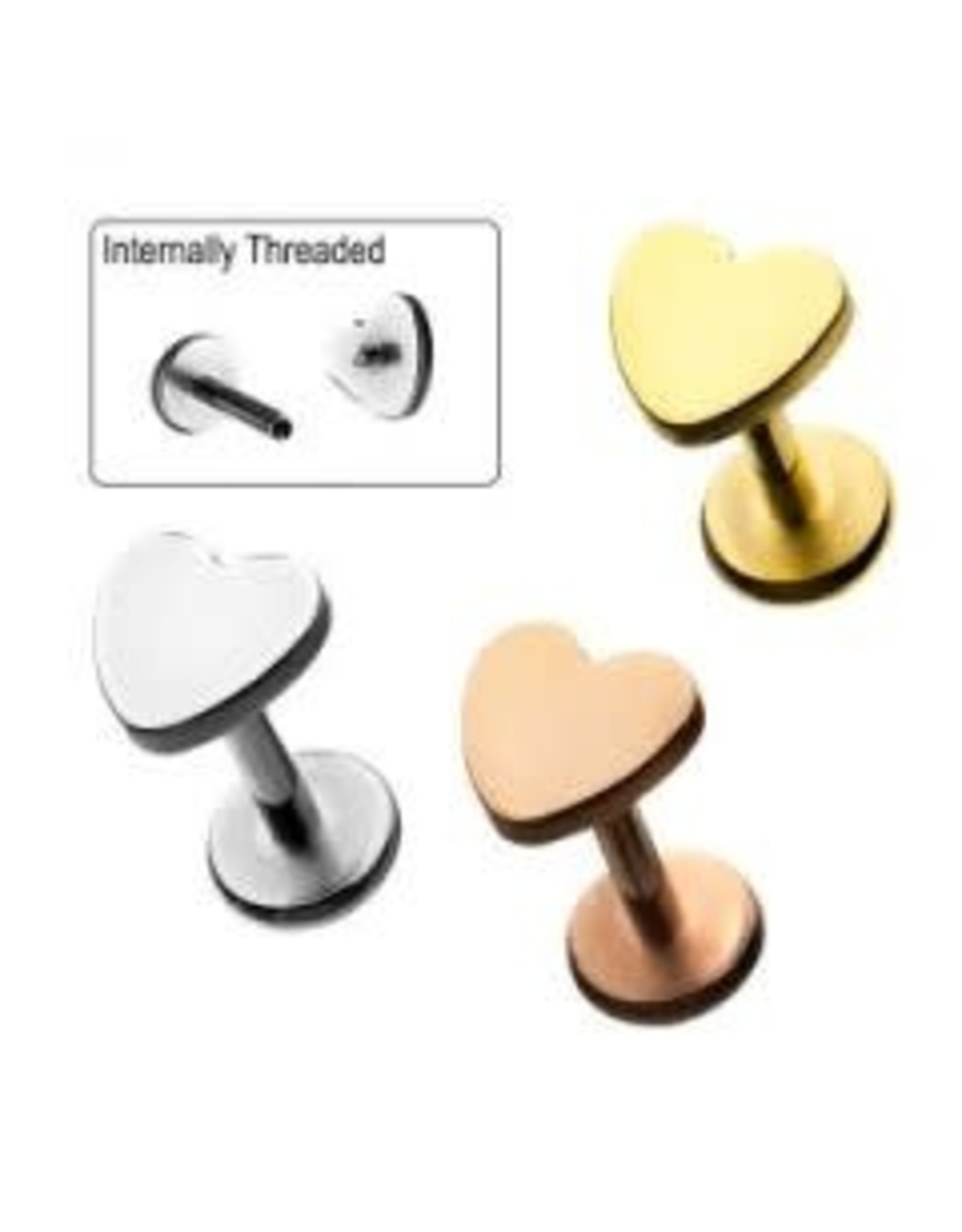 Stainless Labret Threaded Coeur Gold PVD 18ga, 6mm