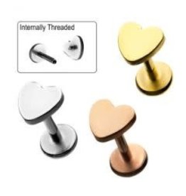 Stainless Labret Threaded Coeur Gold PVD 18ga, 6mm