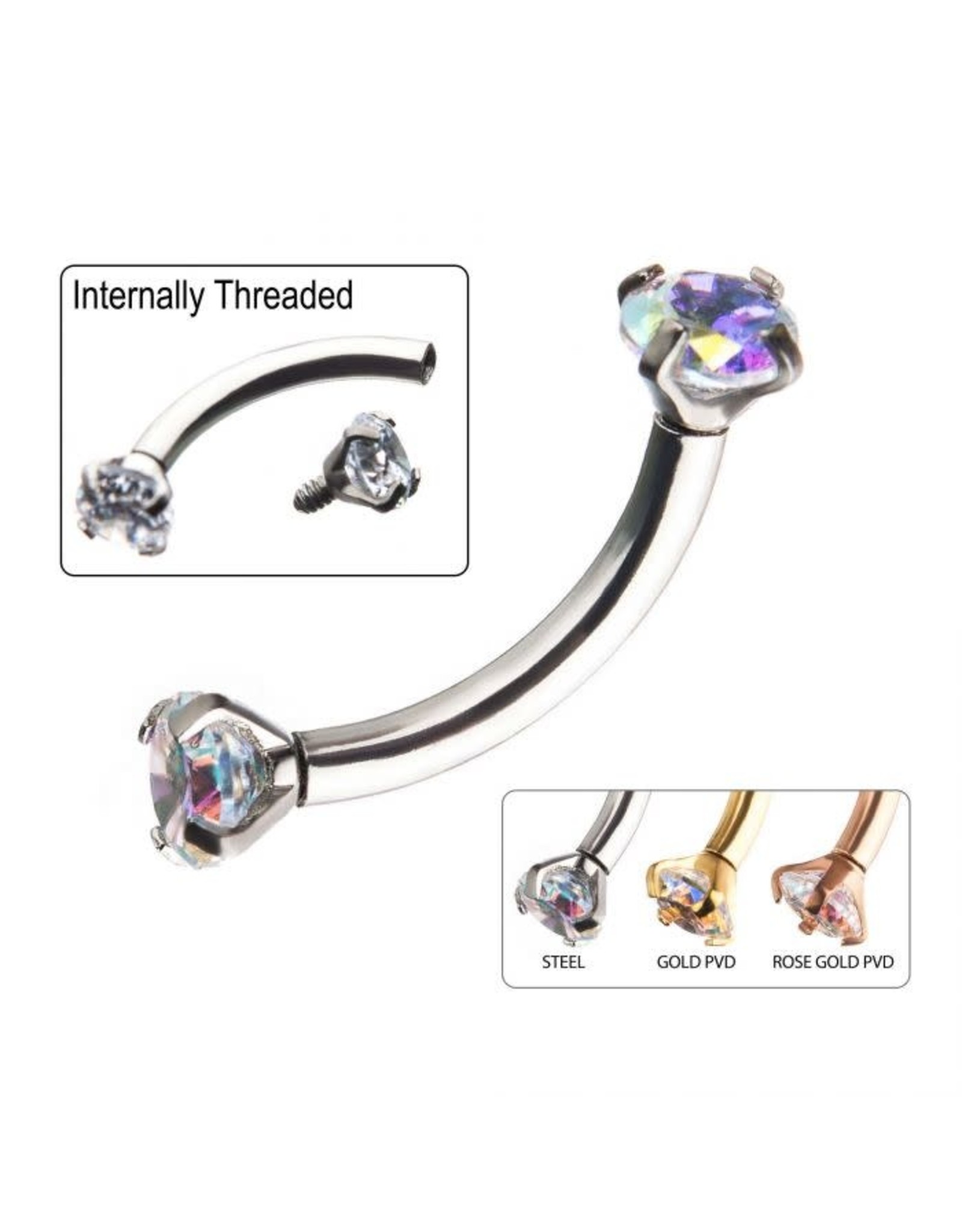 Stainless Sourcil Griffé 2 pierres Threaded