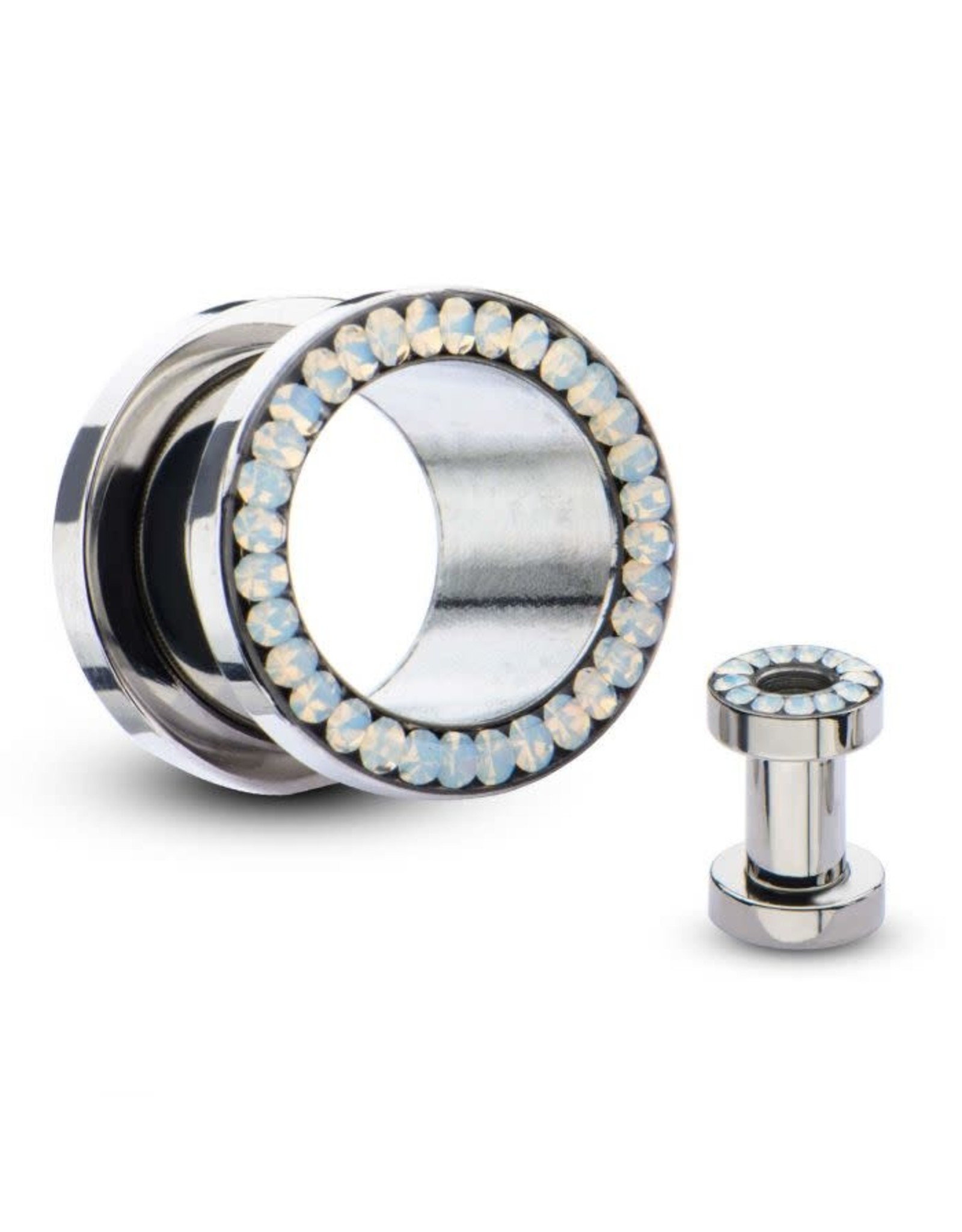 Stainless Flesh Tunnels avec opales Blanches