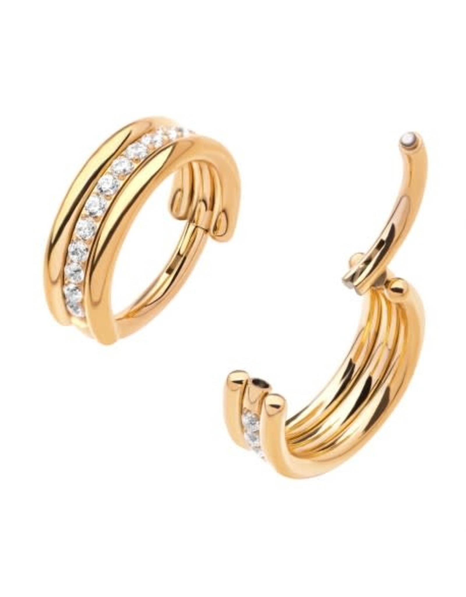 Clicker triple avec diamant au centre Titanium Pvd 24K, 16ga