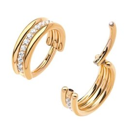 Clicker triple avec diamant au centre Titanium Pvd 24K, 16ga