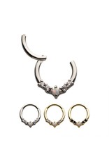 Stainless Anneau clicker diamant avec opale au centre, 16ga/8mm
