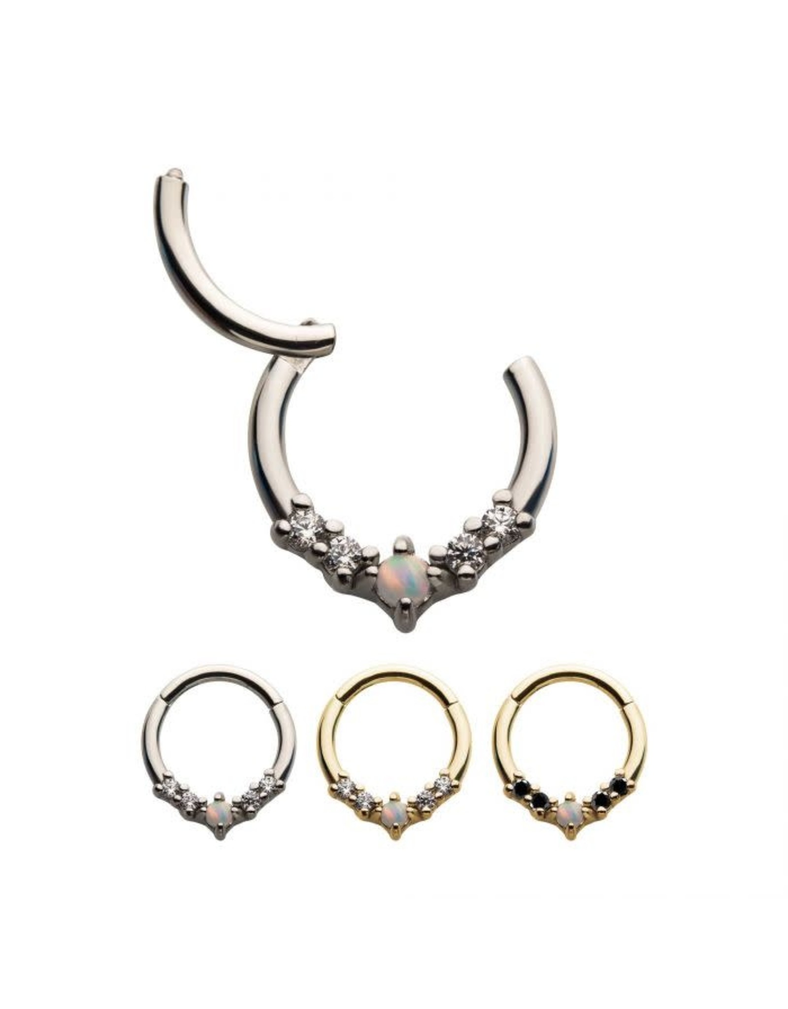 Stainless Anneau clicker diamant avec opale au centre, 16ga/8mm