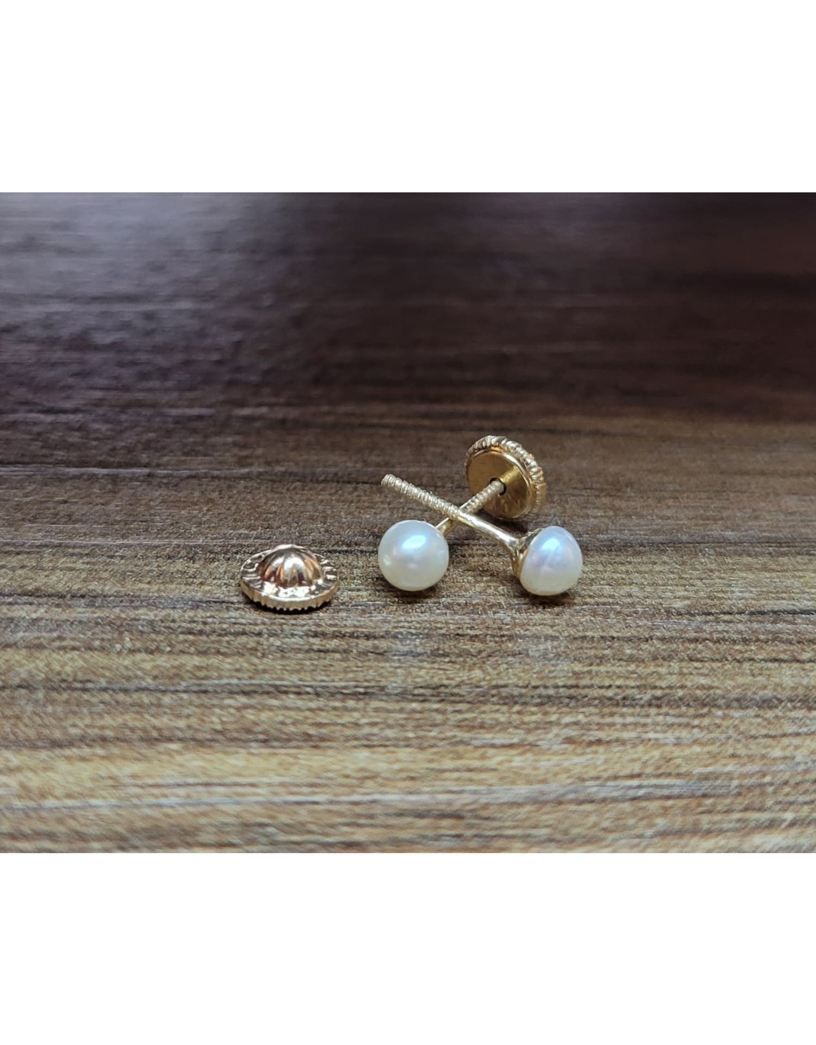 Or 10K Boucle d'oreille vissée Perle blanche 3 mm, 10K