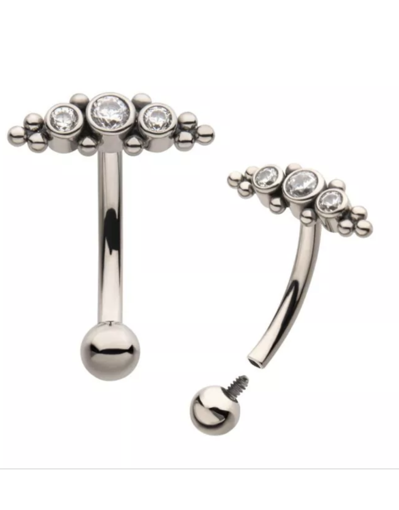 Barbell 16ga 3 diamants et billes Titanium Threaded