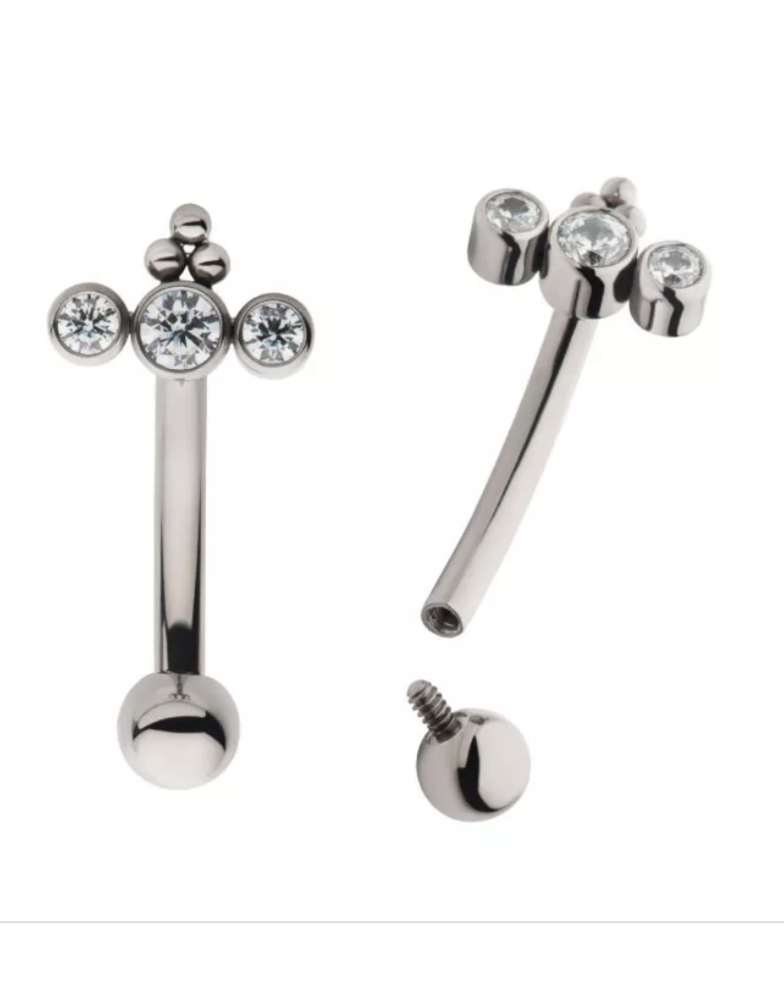 Barbell 16ga 3 diamants et 3 billes au dessus Titanium Threaded