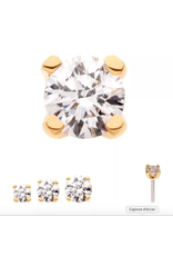 Or 14K Embout Threadless 14K Genuine Diamond CZ