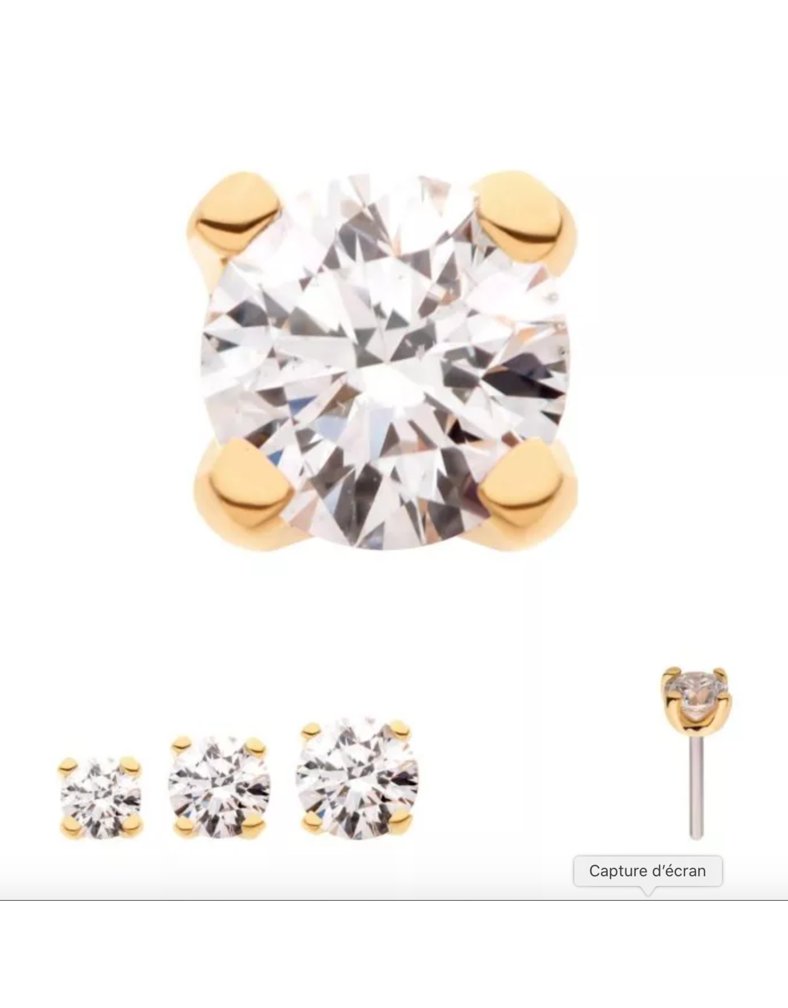 Or 14K Embout Threadless 14K Genuine Diamond CZ