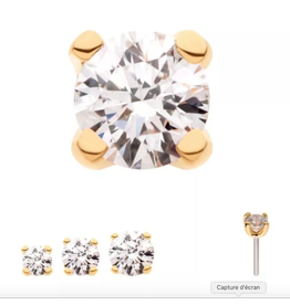 Or 14K Embout Threadless 14K Genuine Diamond CZ