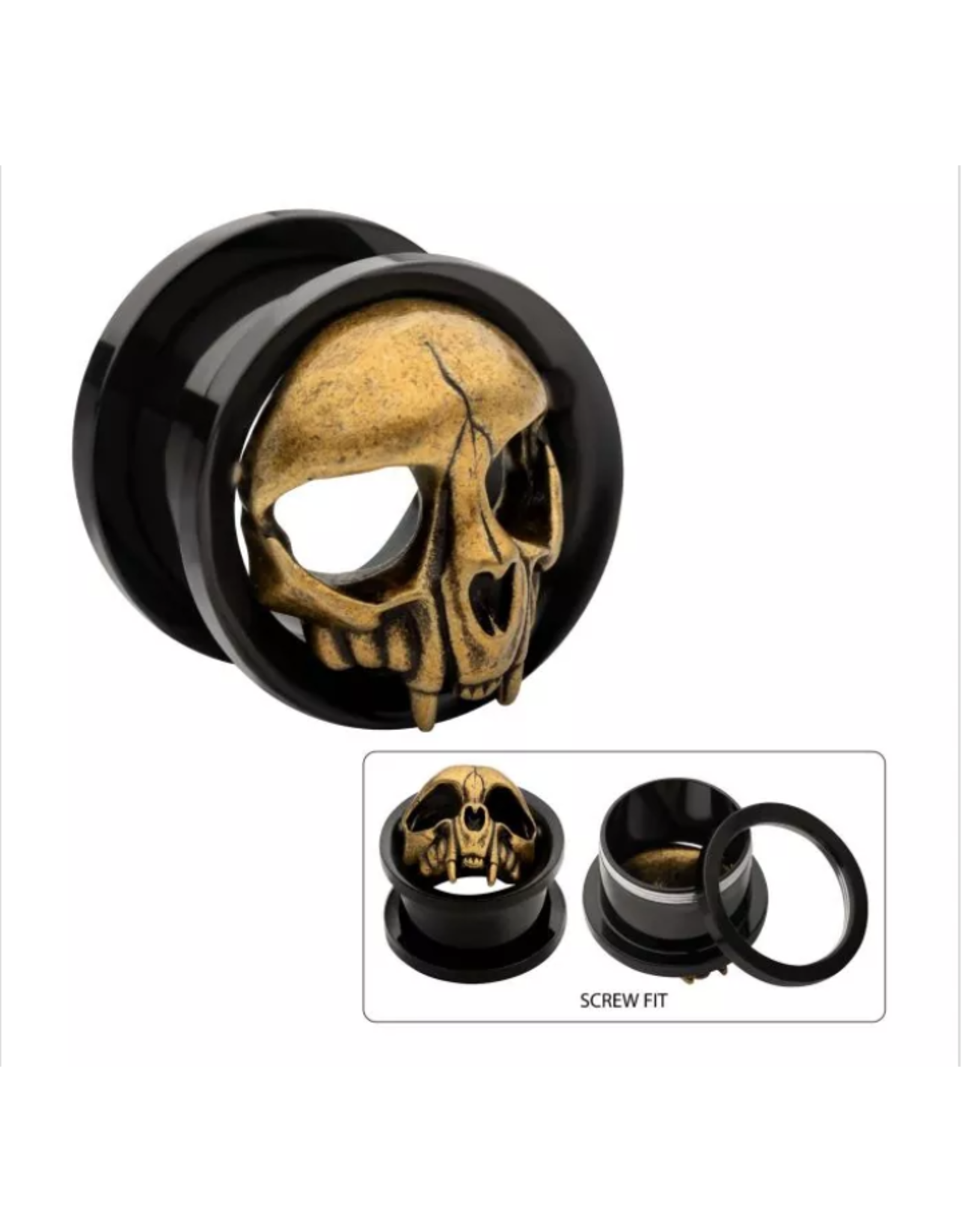 Black Steel Plug Skull Head Black Pvd