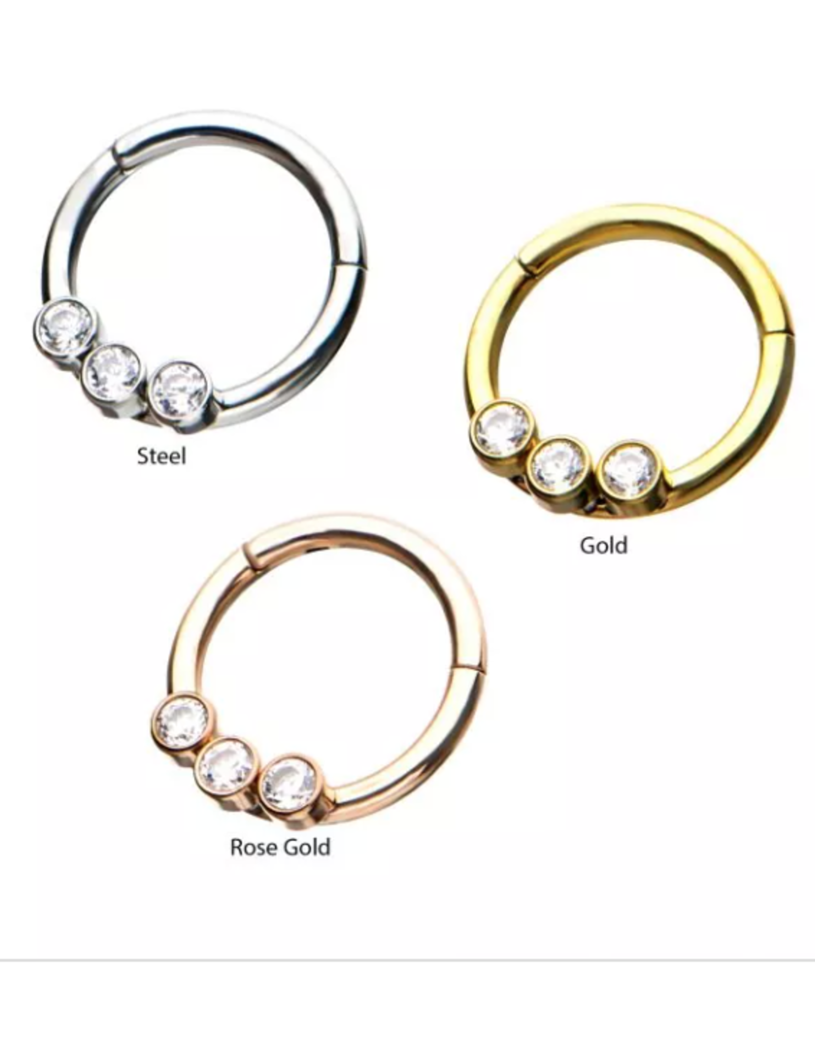 Stainless Anneau Clickers 3 pierres 8mm
