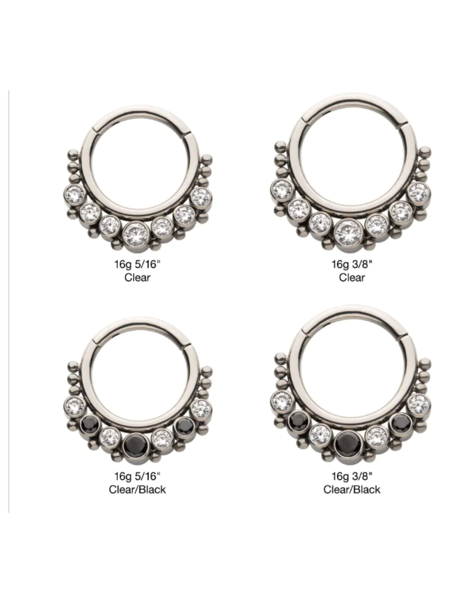 Clicker, Titanium with 7 Cluster Bezel Set CZ & Beads Front Facing Hinged Segment