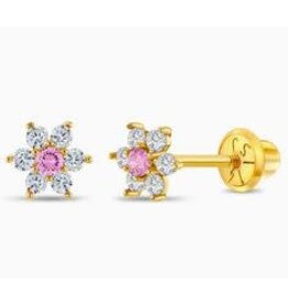 Or 14K Boucle d'oreille vissée Or 14K Fleur