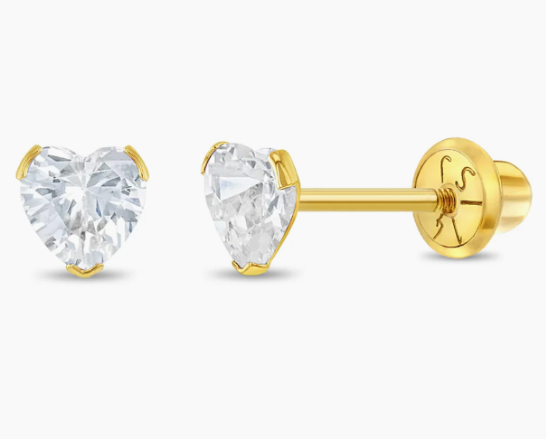Boucle d'oreille vissée Or 14K Coeur griffé - La Reine de Pique