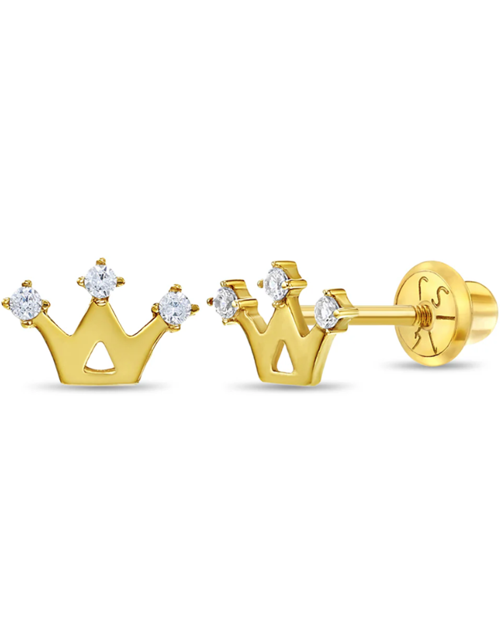 Or 14K Boucle d'oreille vissée Or 14K Couronne CZ