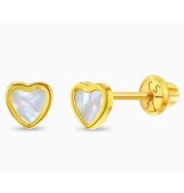 Or 14K Boucle d'oreille vissée Or 14K Coeur Perle