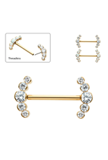 Barbell 14ga/16mm 5 pierres Gold Titanium Threadless