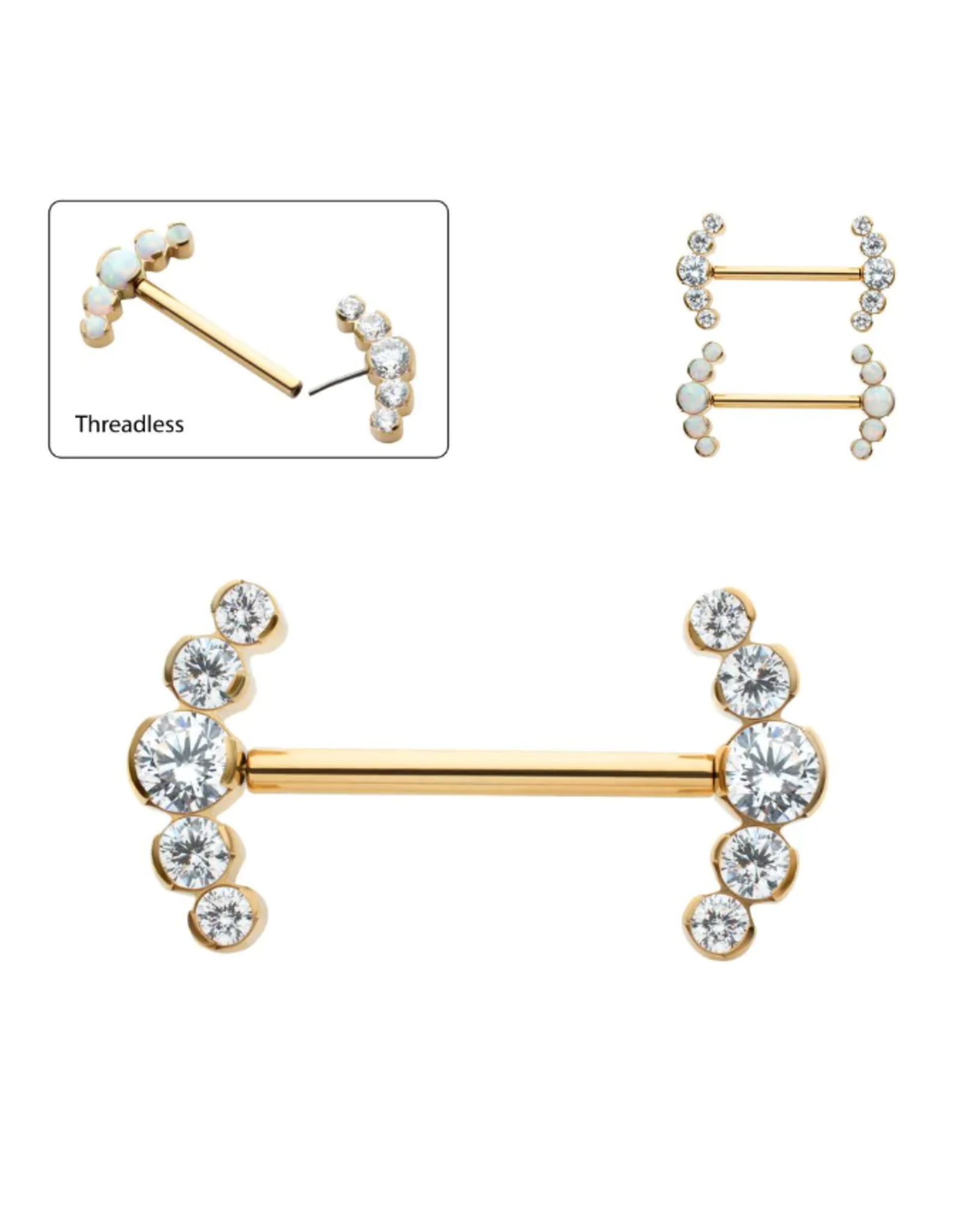 Barbell 14ga/16mm 5 pierres Gold Titanium Threadless