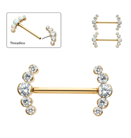 Barbell 14ga/16mm 5 pierres Gold Titanium Threadless