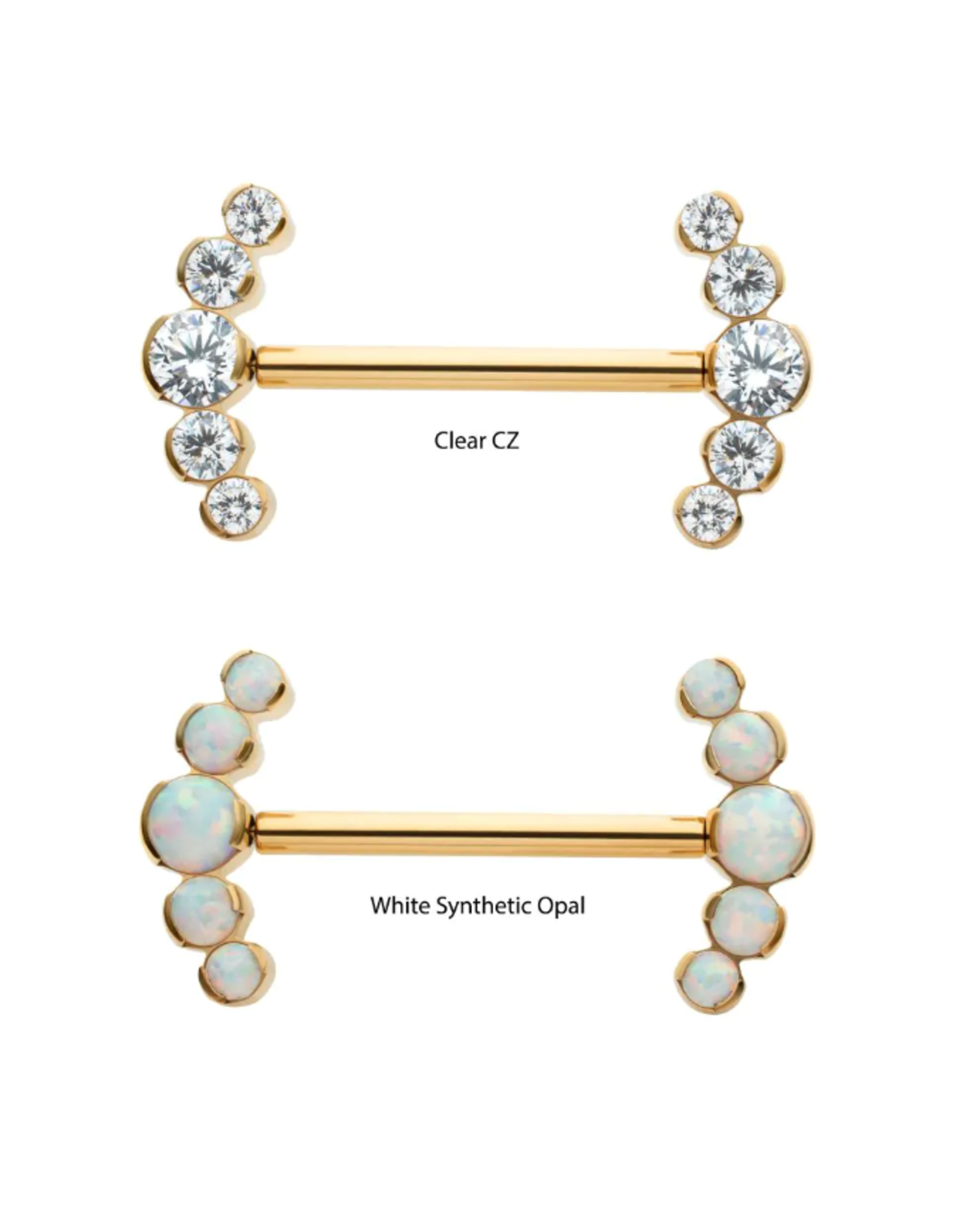 Barbell 14ga/16mm 5 pierres Gold Titanium Threadless