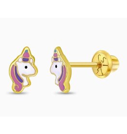 Or 14K Boucle d'oreille vissée Or 14K Tête de Licorne