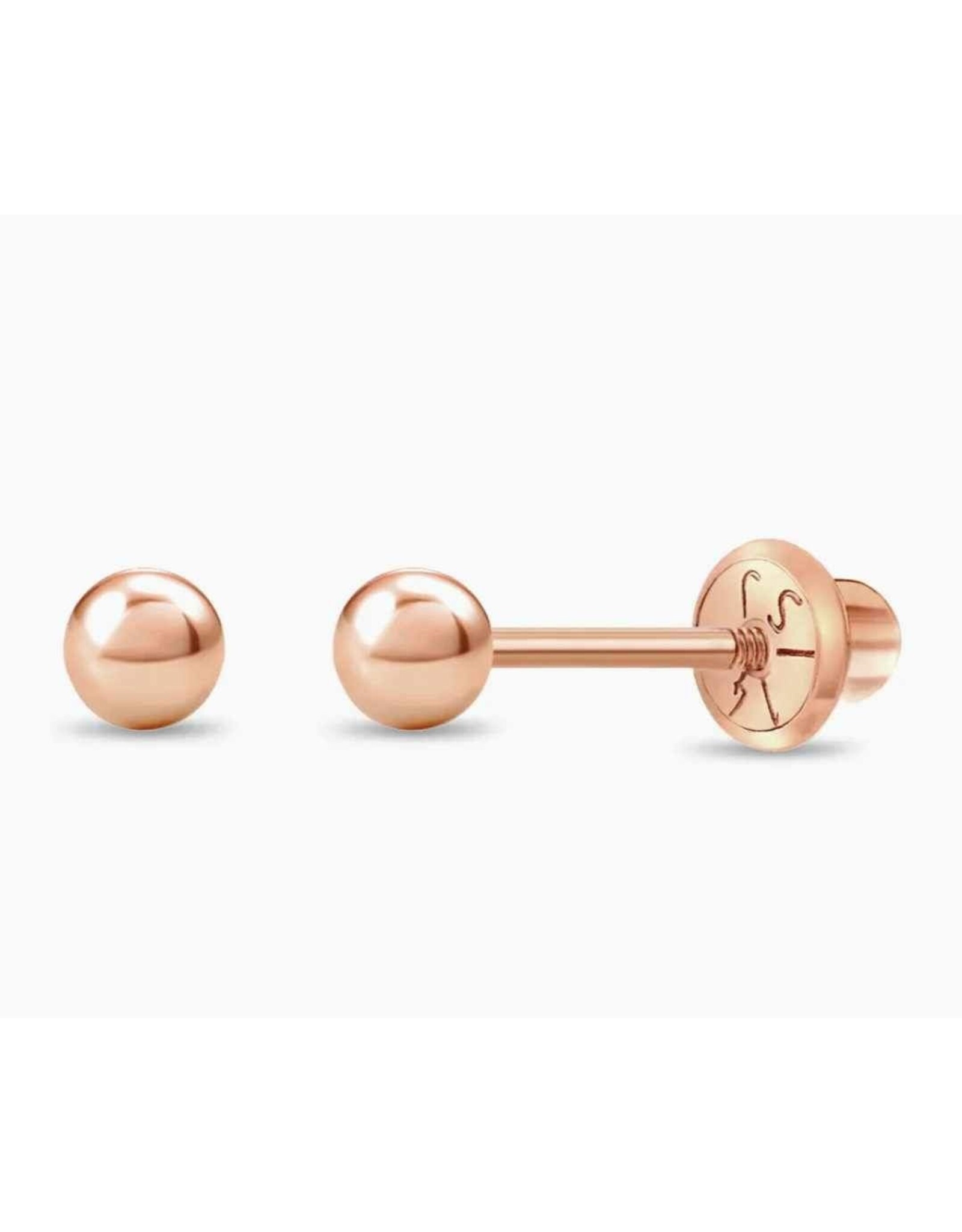Or 14K Boucle d'oreille vissée Or Rose 14K Boule plain