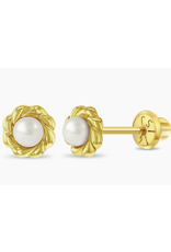 Or 14K Boucle d'oreille vissée Or 14K Torsade Perle