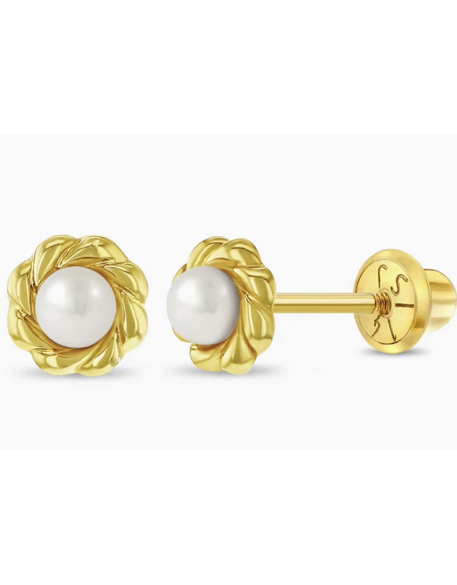 Or 14K Boucle d'oreille vissée Or 14K Torsade Perle