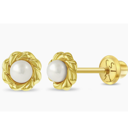 Or 14K Boucle d'oreille vissée Or 14K Torsade Perle