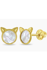 Or 14K Boucle d'oreille vissée Or 14K Chat Perle