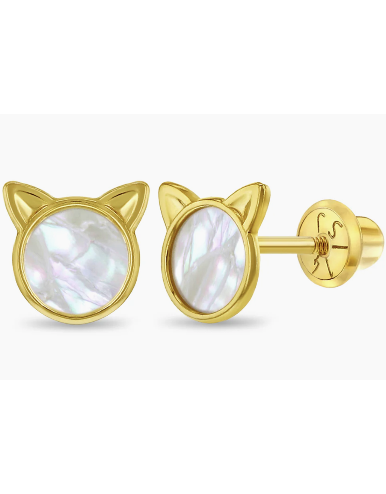 Or 14K Boucle d'oreille vissée Or 14K Chat Perle
