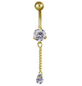 Gold PVD Barbell 14ga Gold pendentif chaînette et goutte