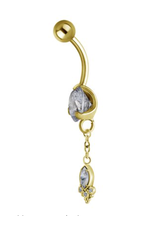 Gold PVD Barbell 14ga Gold pendentif ornemental 4 zircons