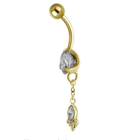 Gold PVD Barbell 14ga Gold pendentif ornemental 4 zircons