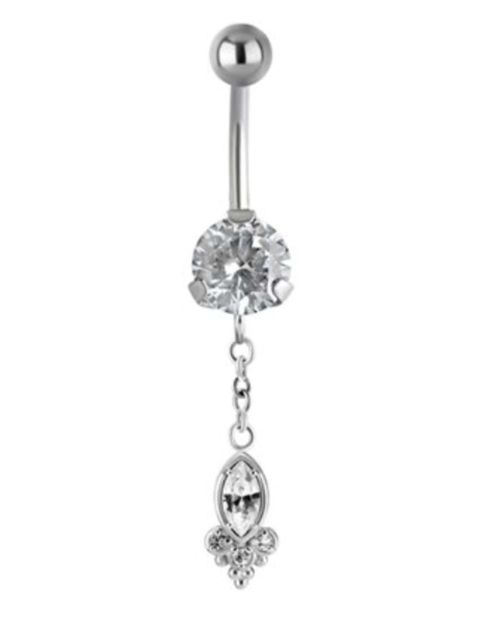Stainless Barbell 14ga Steel pendentif ornemental 4 zircons