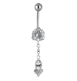 Stainless Barbell 14ga Steel pendentif ornemental 4 zircons