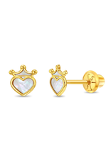 Or 14K Boucle d'oreille Or 14K vissée Princesse coeur perle