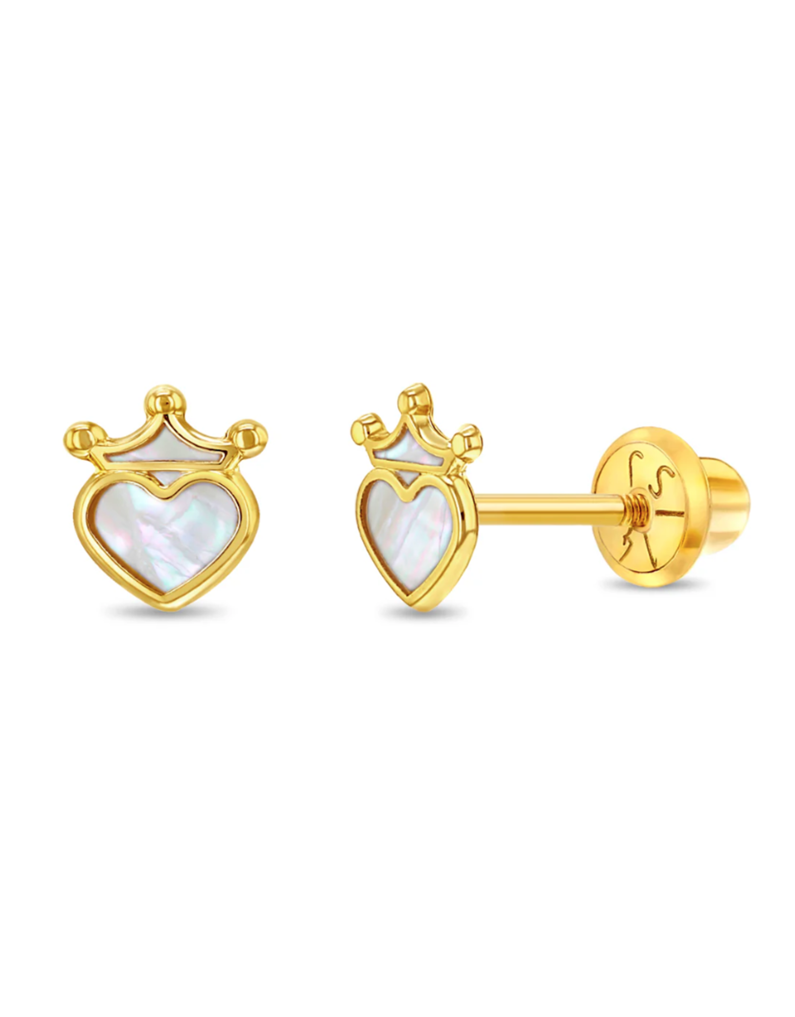 Or 14K Boucle d'oreille Or 14K vissée Princesse coeur perle