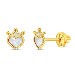 Or 14K Boucle d'oreille Or 14K vissée Princesse coeur perle