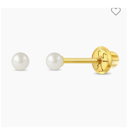 Or 14K 14K Boucle d'oreille vissée Or jaune Perle blanche