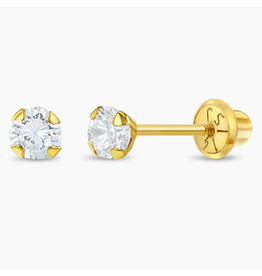 Or 14K Boucle d'oreille vissée 14K 4 griffes 3mm