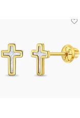 Or 14K Boucle d'oreille vissée 14K Croix Perlée