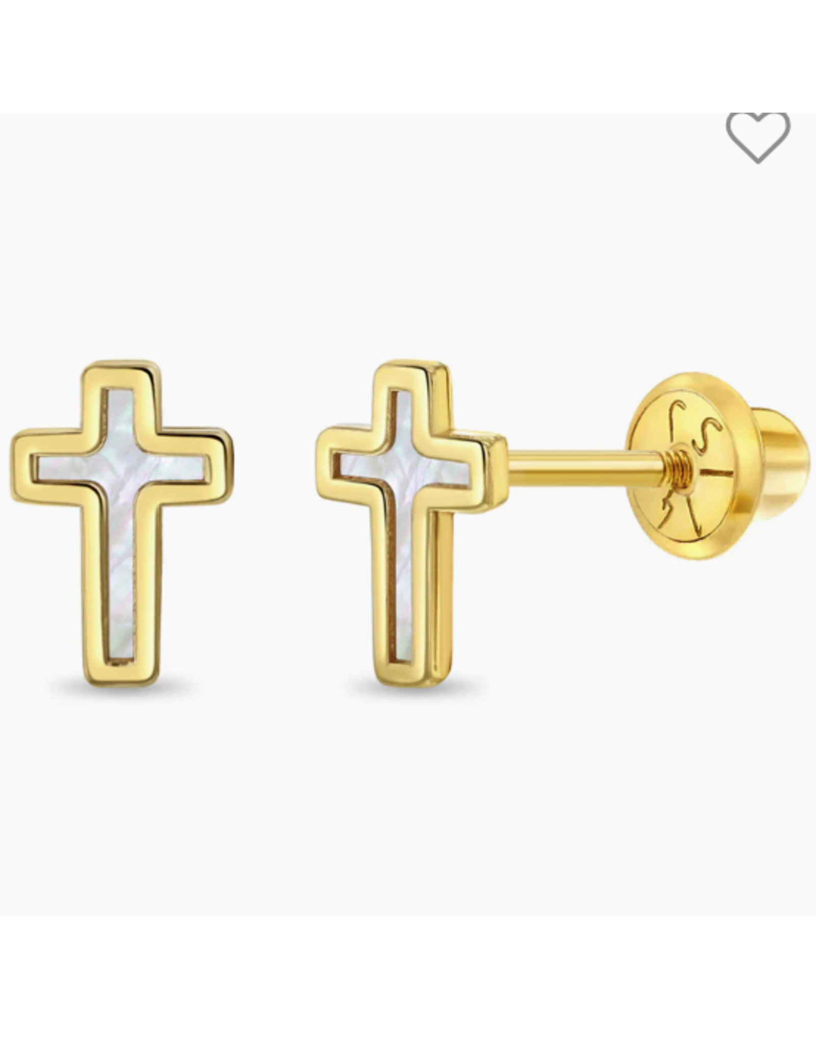 Or 14K Boucle d'oreille vissée 14K Croix Perlée