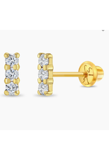 Or 14K Boucle d'oreille vissée Or 14K Barre Droite 3 Zircons