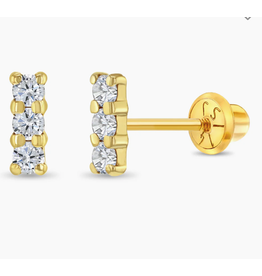 Or 14K Boucle d'oreille vissée Or 14K Barre Droite 3 Zircons