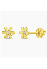 Or 14K Boucle d'oreille vissée Or 14K Fleur Plain Crystal au centre