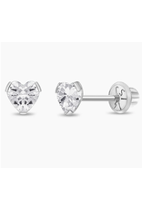 Or 14K Boucle d'oreille Vissée OR BLANC Coeur griffé