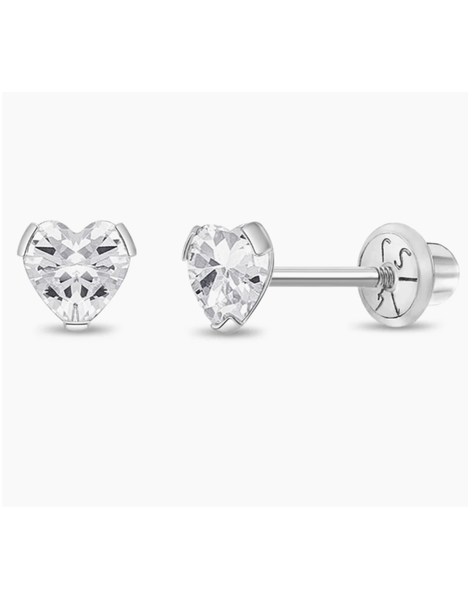 Or 14K Boucle d'oreille Vissée OR BLANC Coeur griffé