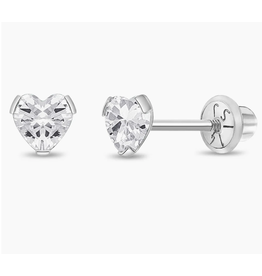 Or 14K Boucle d'oreille Vissée OR BLANC Coeur griffé